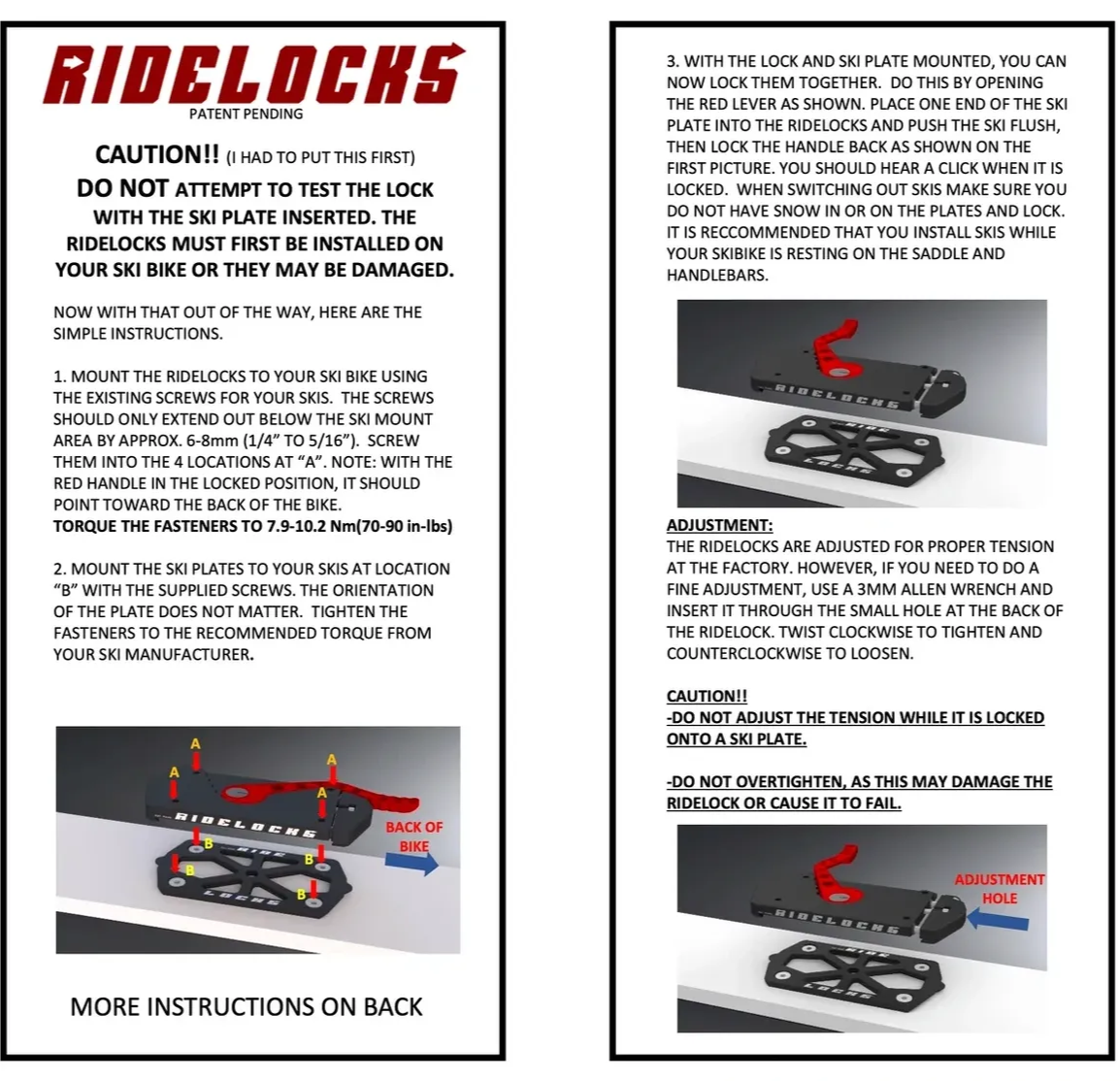 SkiByk RideLocks patented quick-release system